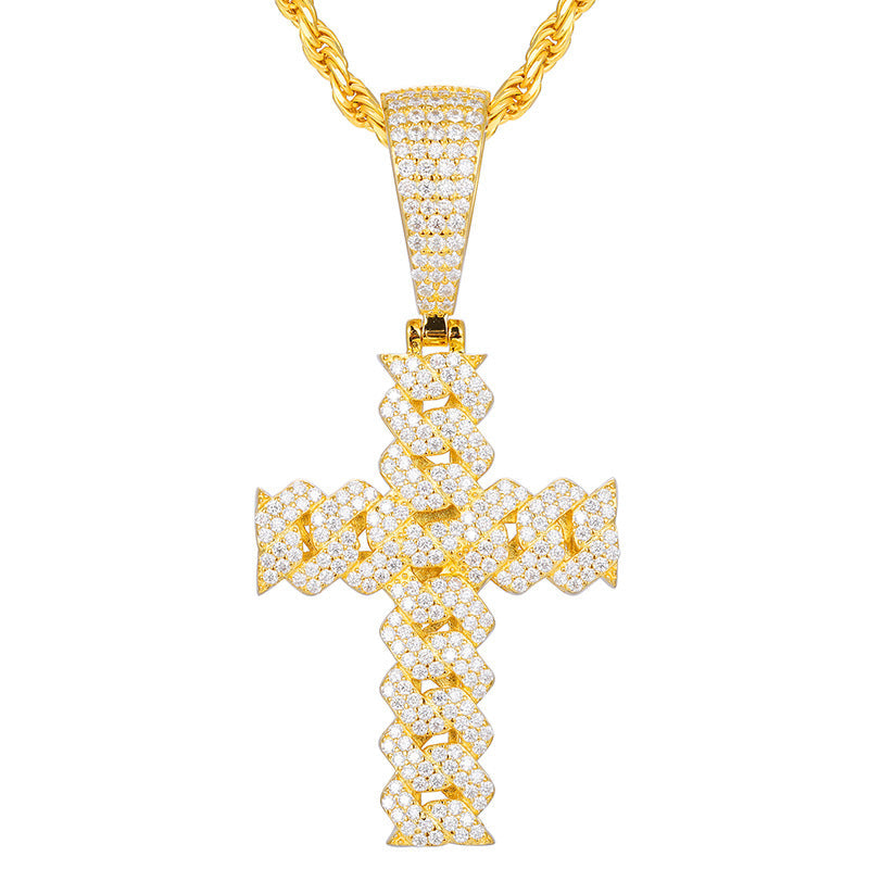 Moissanite and Diamond Cuban Cross Sterling Silver Pendant UCCIYO