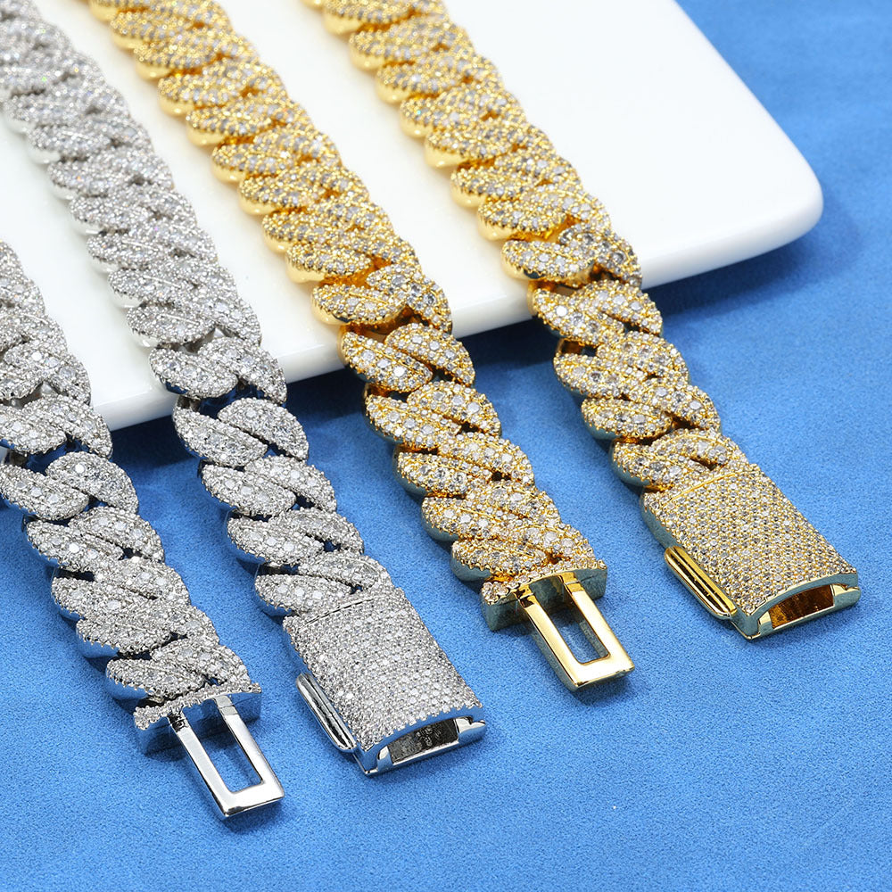 14mm S925 silver moissanite flip clasp Cuban Link Chain