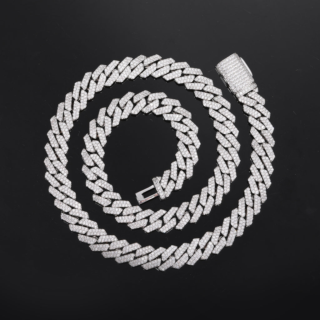 12MM White Gold Plated Iced Out  Cuban Link Chain