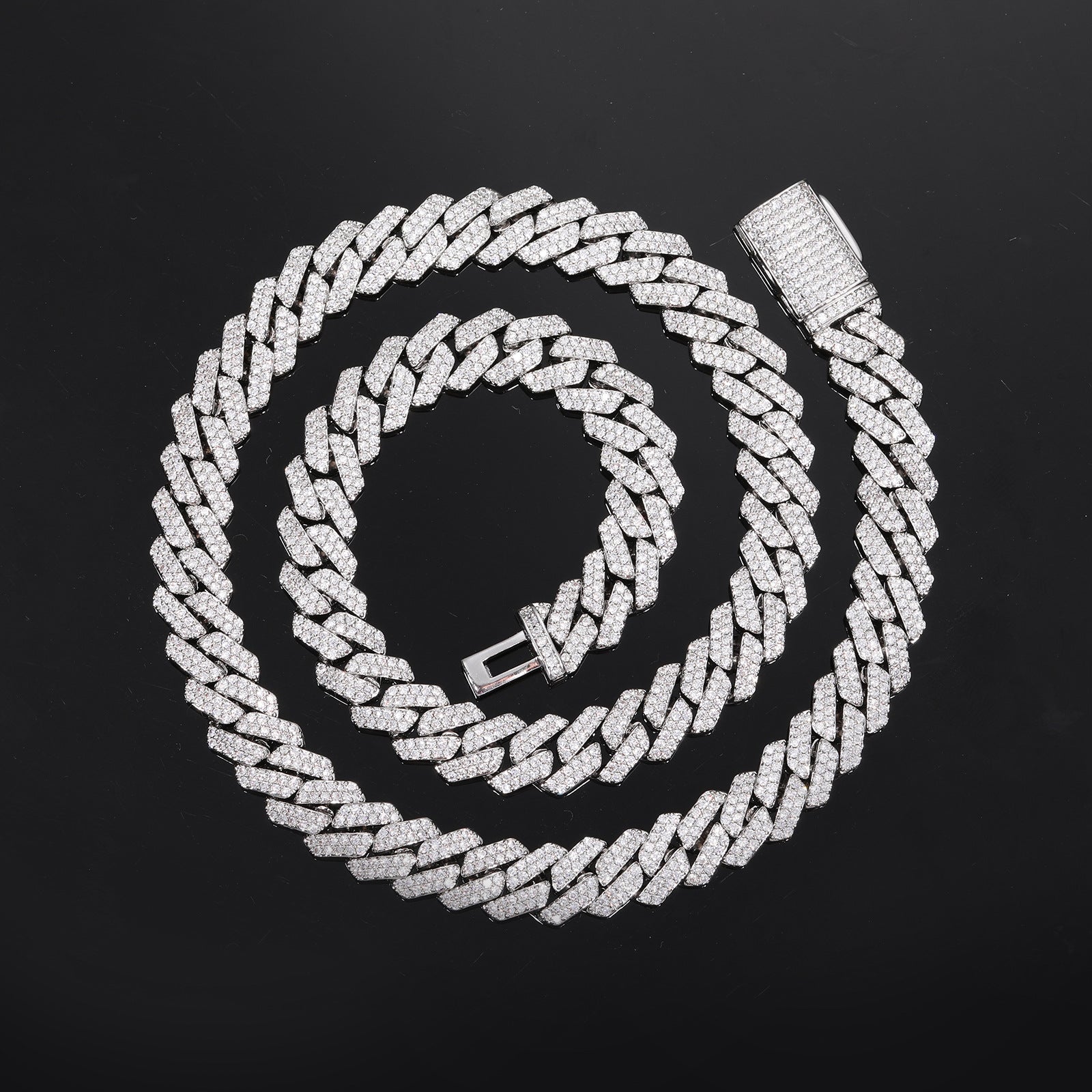 12MM White Gold Plated Iced Out  Cuban Link Chain