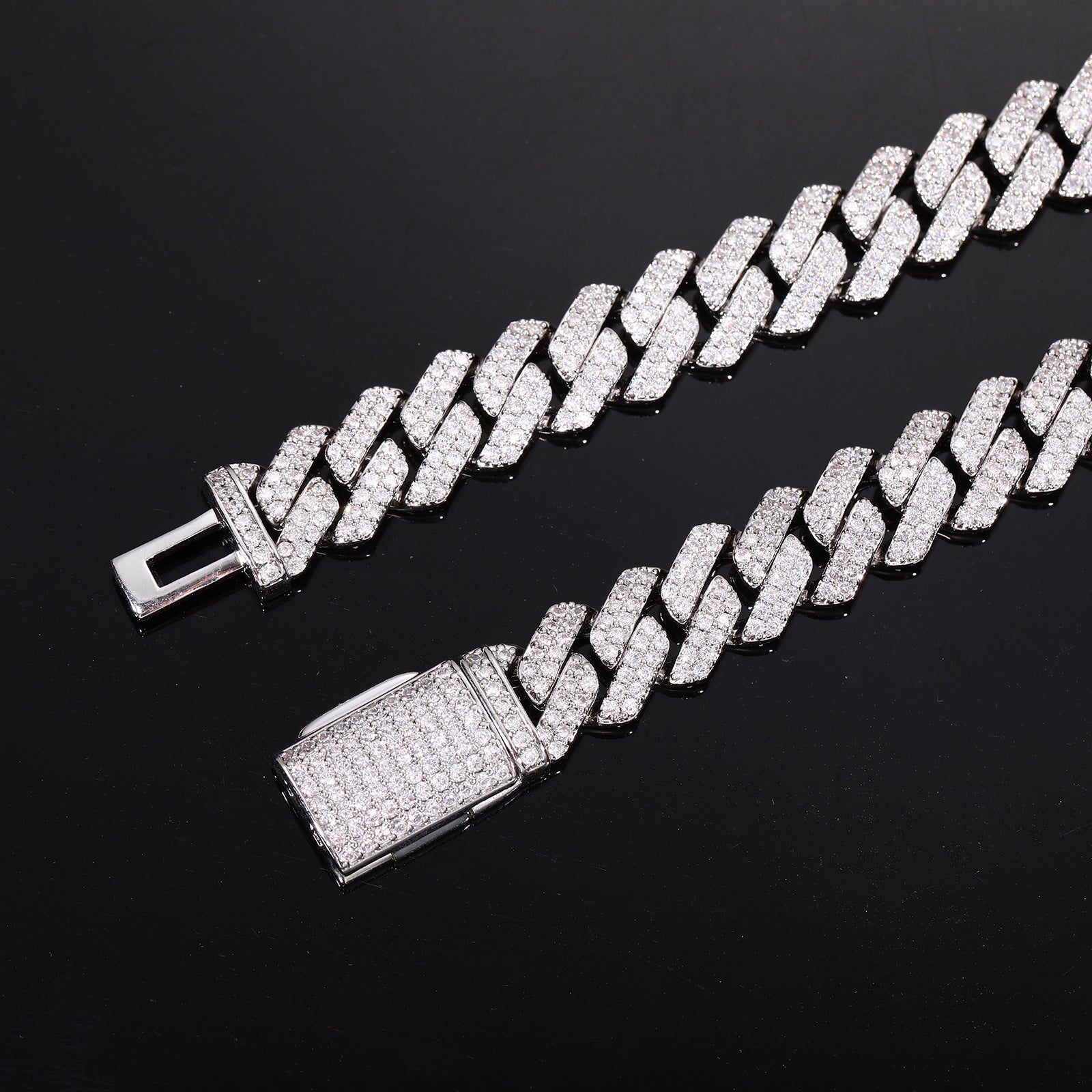 12MM White Gold Plated Iced Out  Cuban Link Chain