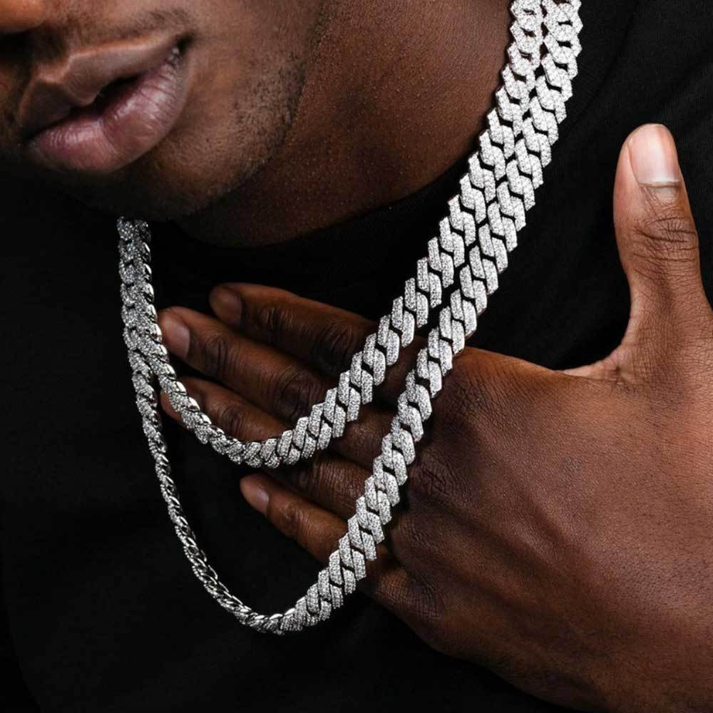 14mm 925 silver moissanite diamond cuban chain