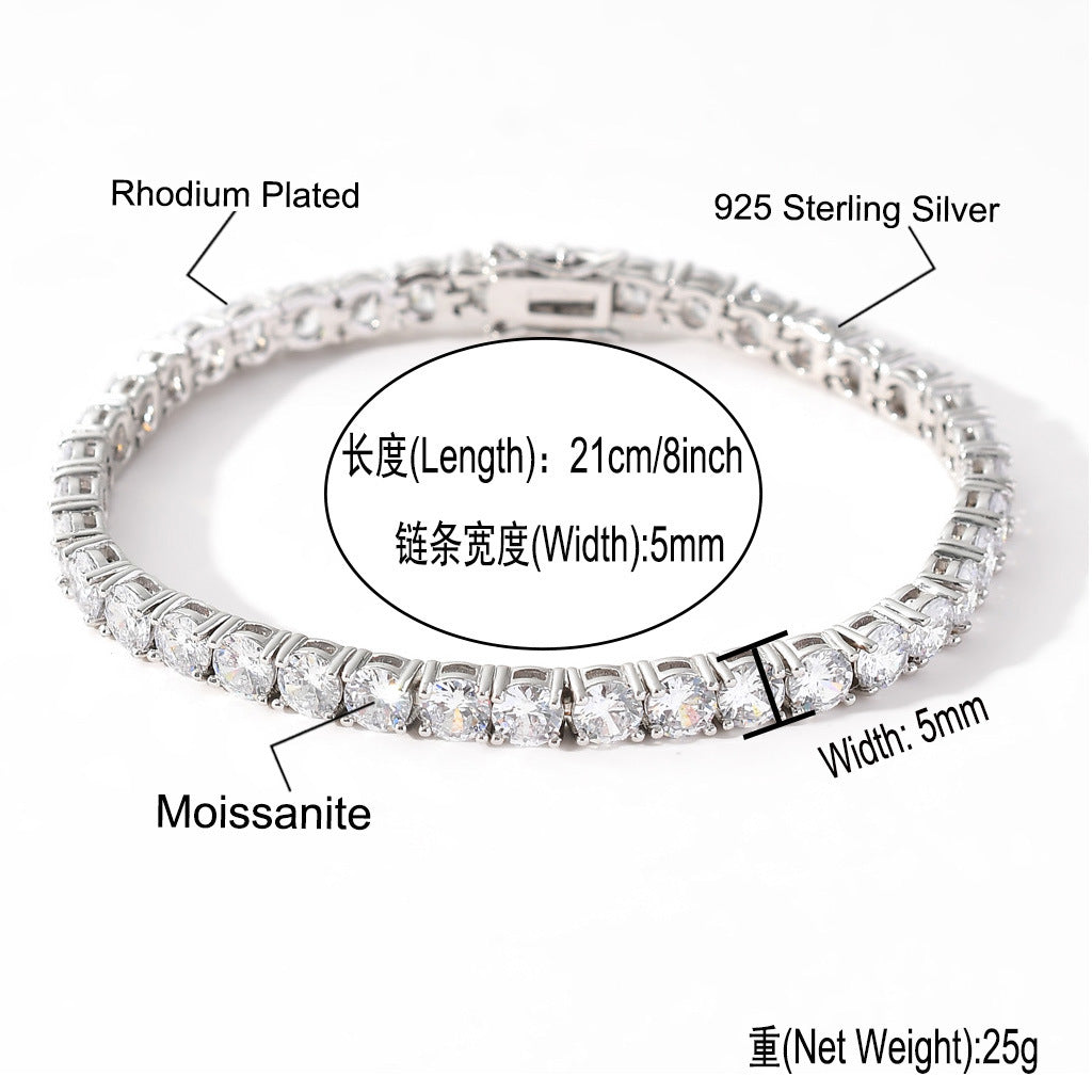 3-5mm S925 Silver White Gold  Moissanite Single Row Tennis Chains