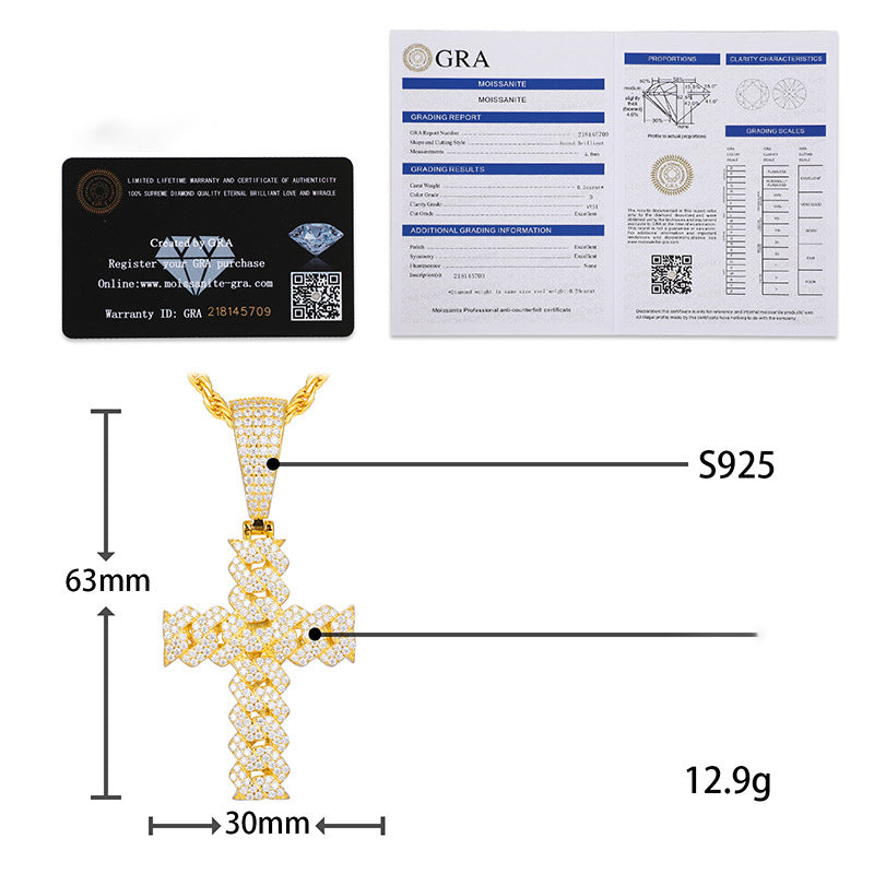 Moissanite and Diamond Cuban Cross Sterling Silver Pendant UCCIYO