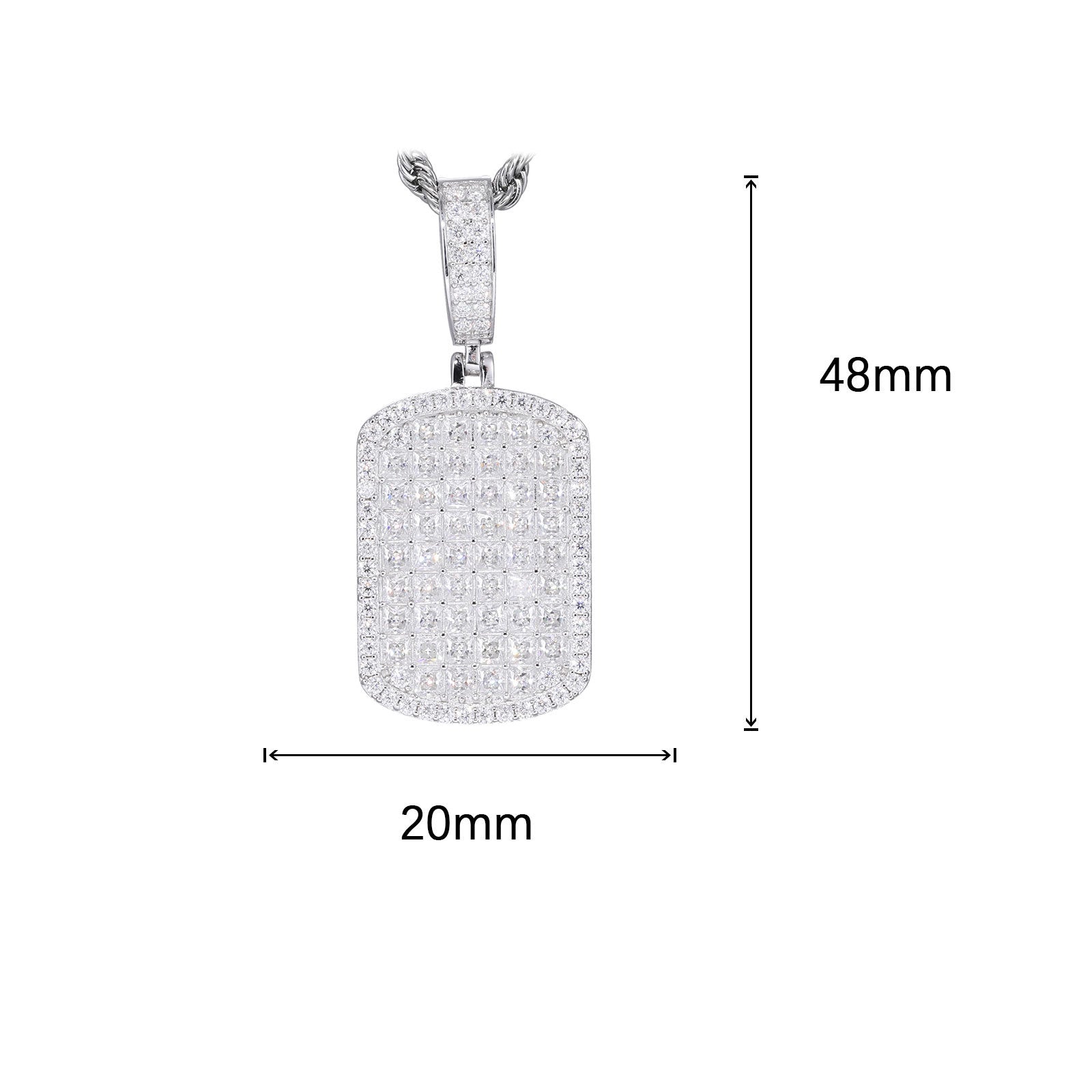 S925 Silver Moissanite Military Brand Necklace Rectangular Pendant
