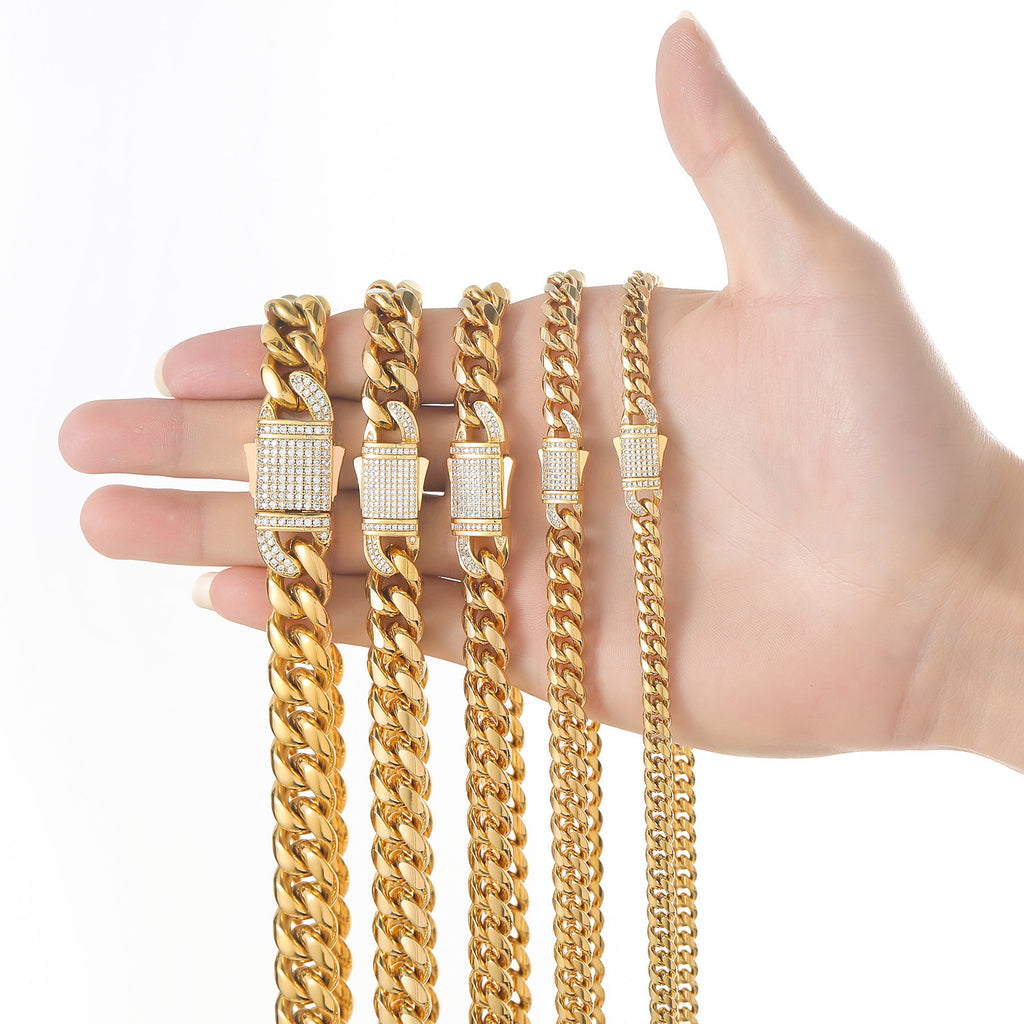12MM 14K Gold Plated Iced Out Clasp Miami Cuban Link Chain