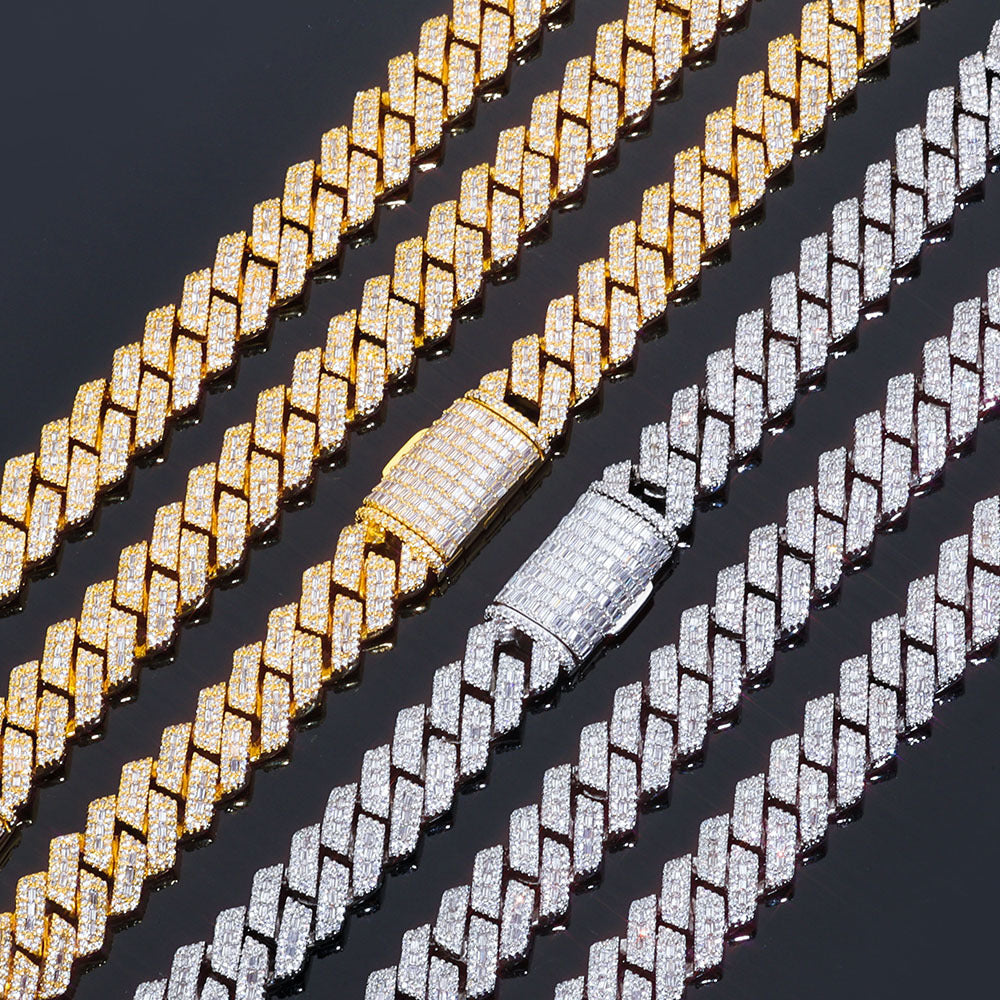 14mm S925 silver moissanite mixed inlaid T square diamond Cuban chain bracelet
