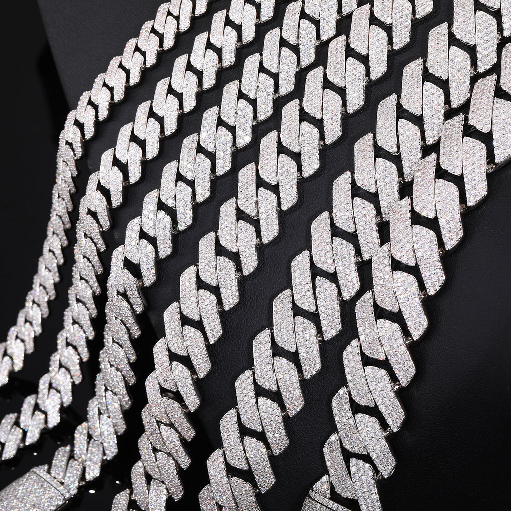 12MM White Gold Plated Iced Out  Cuban Link Chain