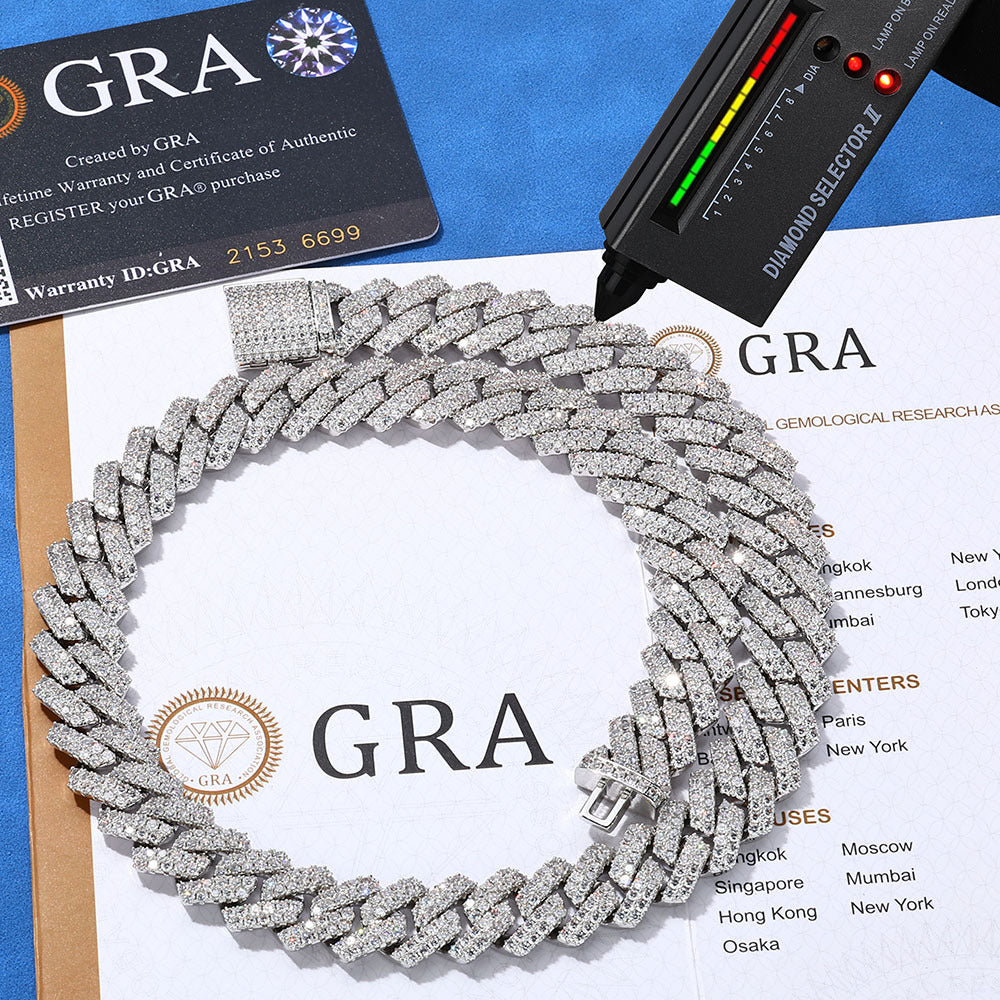 14mm 925 silver moissanite diamond cuban chain