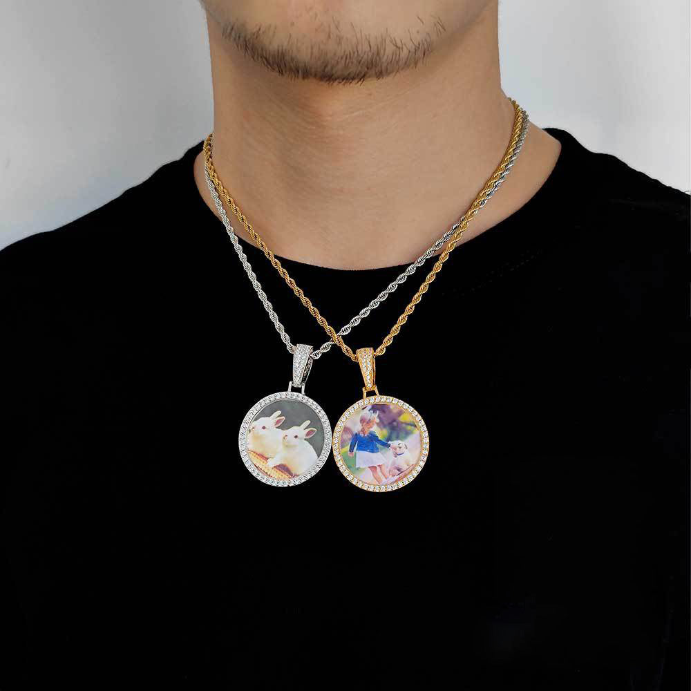 Moissanite S925 Sterling Silver Round Photo Frame Pendant Thegoldlinks