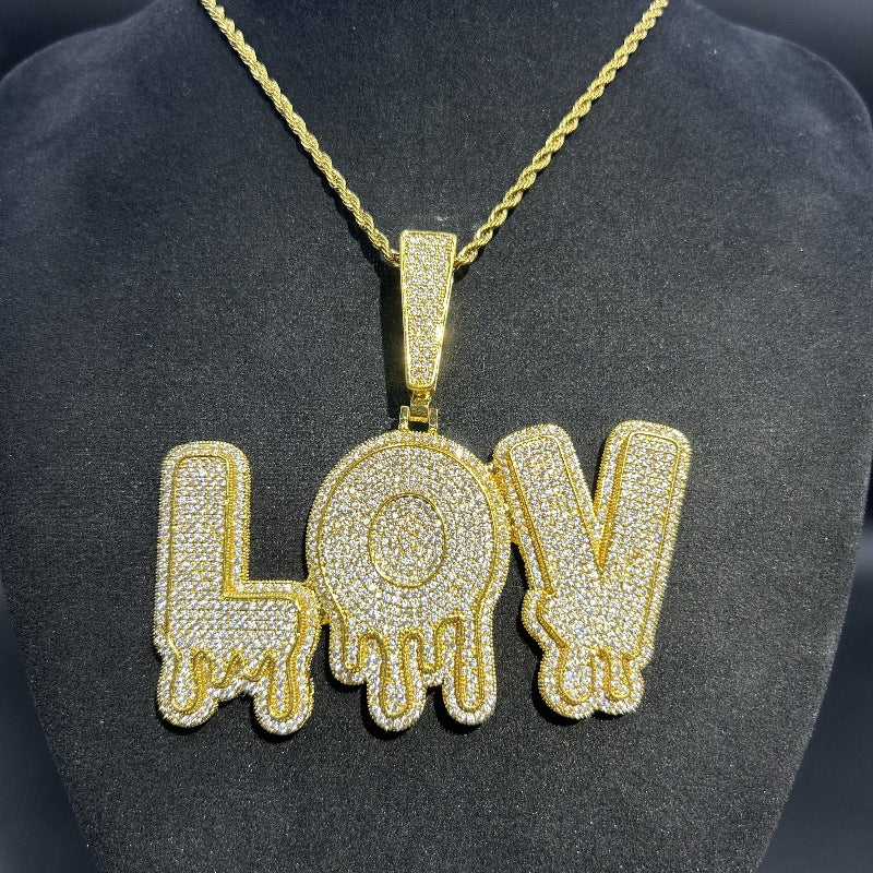 Customized letter and number combination zircon drop pendant