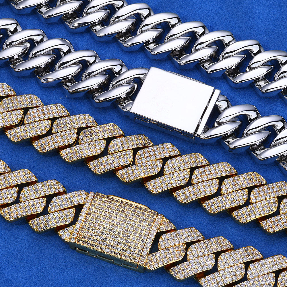 20mm S925 silver moissanite three-row diamond diamond Cuban bracelet