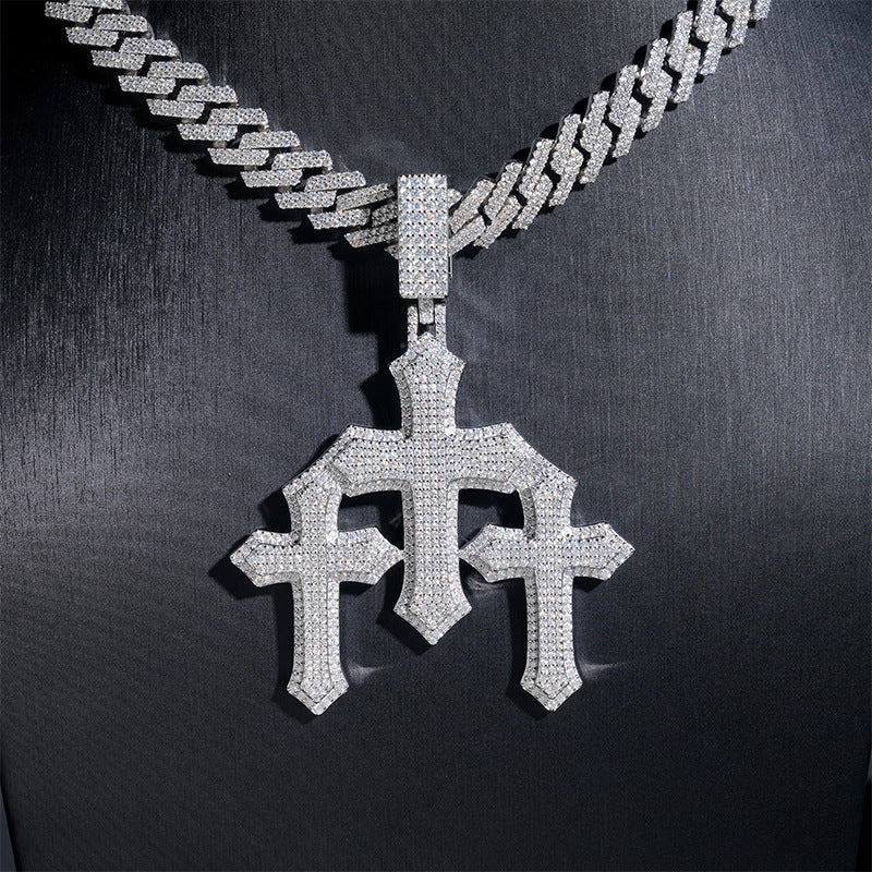 Moissanite Triple Cross Pendant gubanlink