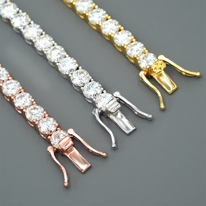 3-5mm S925 Silver White Gold  Moissanite Single Row Tennis Chains