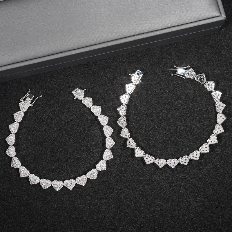 8mm 925 Silver Heart Shape Moissanite Cuban Link Bracelet Gubanlink