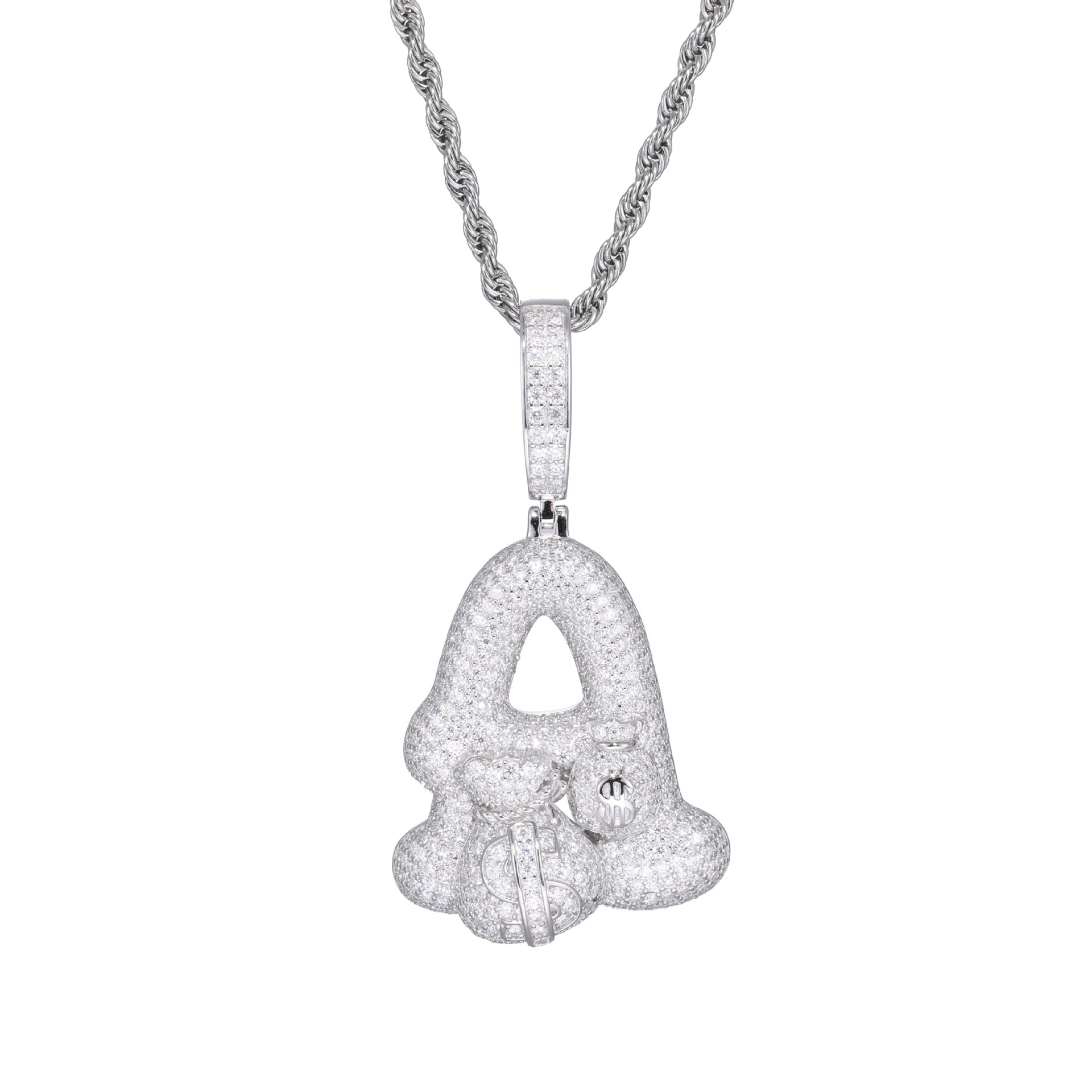 S925 Silver Moissanite Money Bag Letter Pendant