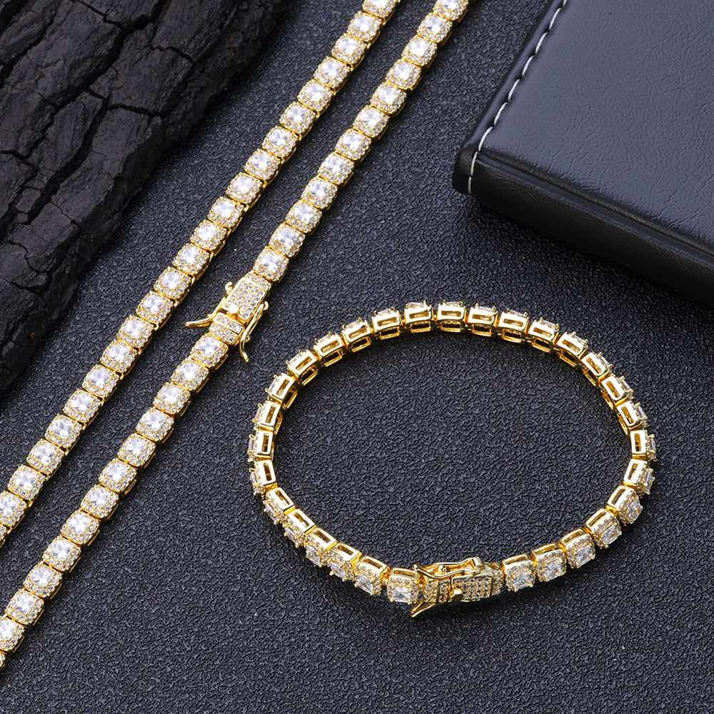 5mm  Gold S925 silver moissanite full diamond rock candy tennis bracelet Gubanlink