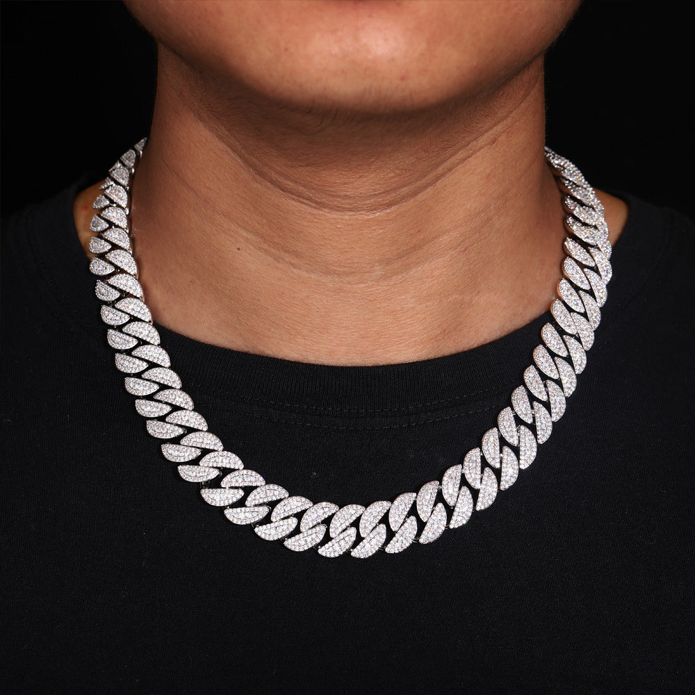 16mm Gold Plate Three-row Zircon bubble Cuban Chain