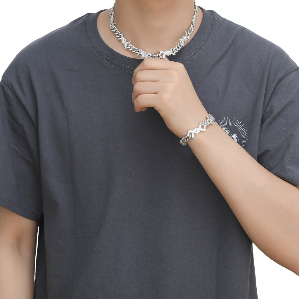 10MM White Gold Plated Iced Out Barb Wire Cuban Link Chain
