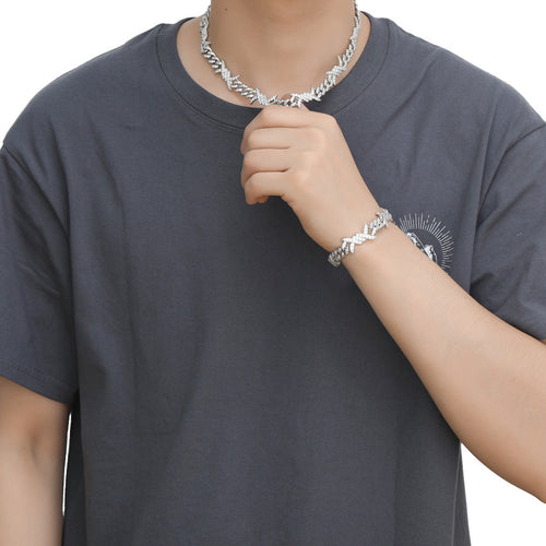 10MM White Gold Plated Iced Out Barb Wire Cuban Link Chain Thegoldlinks