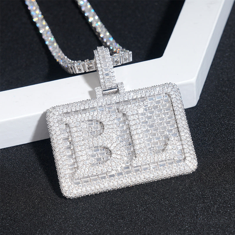 Custom Rectangle Letter Moissanite Pendant Bornreal Jewelry