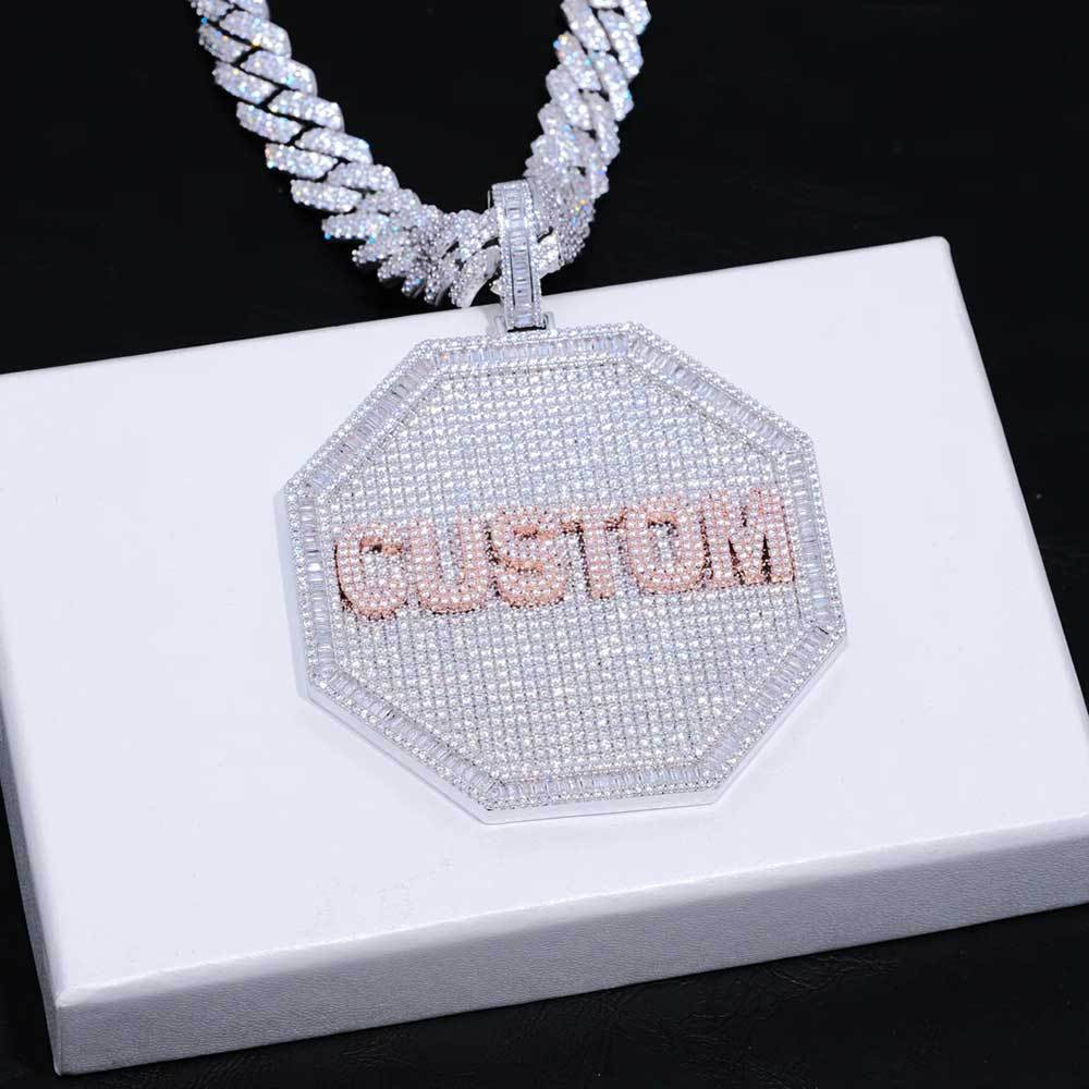 Custom Moissanite Personalized Octagon 3D Big Pendant