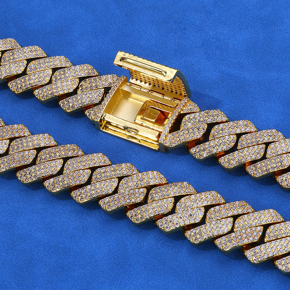 20mm S925 silver moissanite three-row diamond diamond Cuban bracelet
