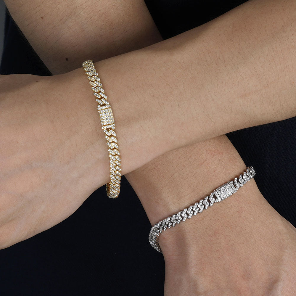 6mm S925 silver single row moissanite Cuban Bracelet Gubanlink