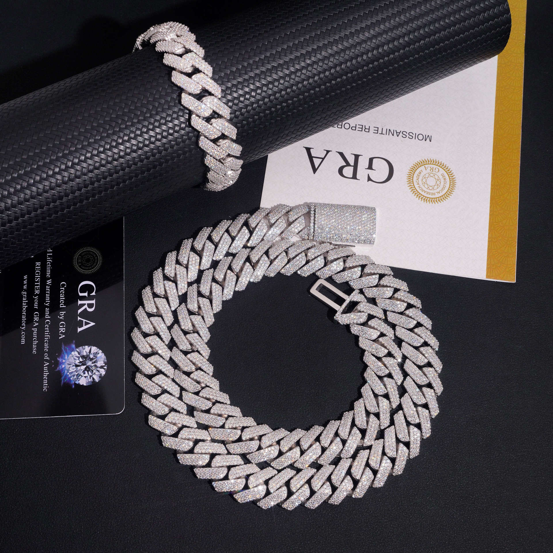 15mm Moissanite S925 Silver Necklace with Diamond Diamond Cuban Chain