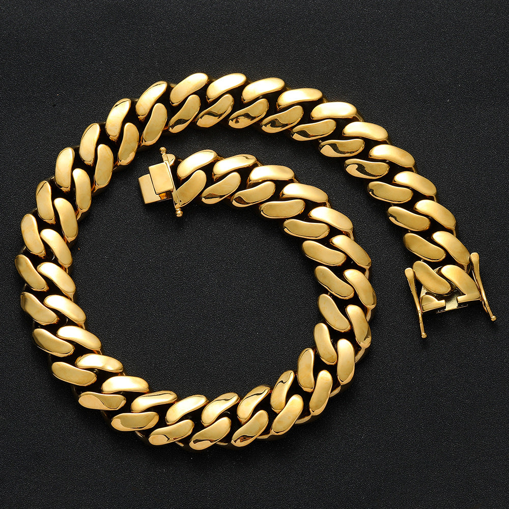 Mens 22MM 18K Gold Plated Miami Cuban Link Bracelet
