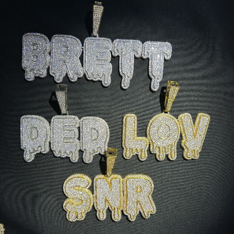 Customized letter and number combination zircon drop pendant