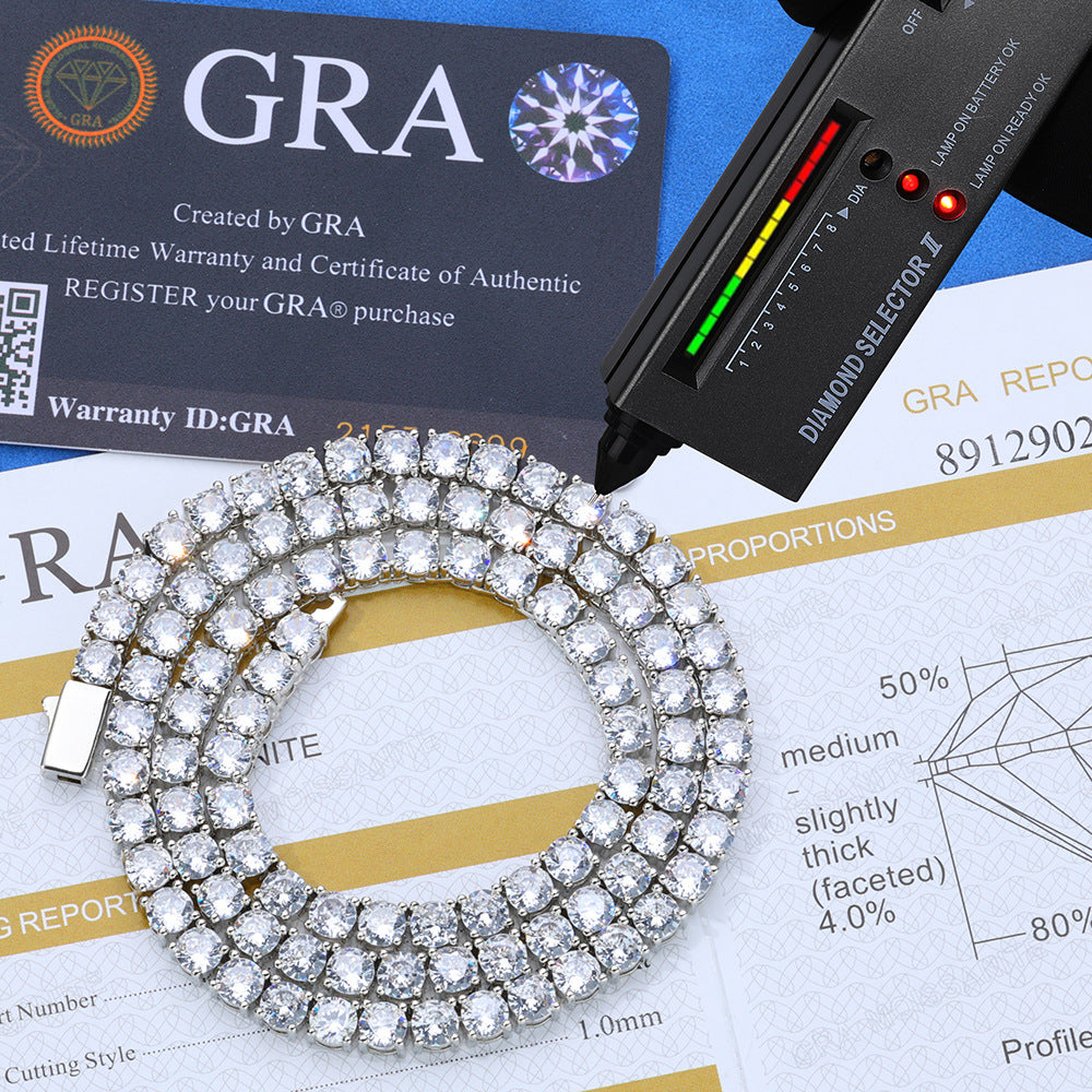 3mm-5mm  White Gold S925 Silver Moissanite Tennis Chains Gubanlink
