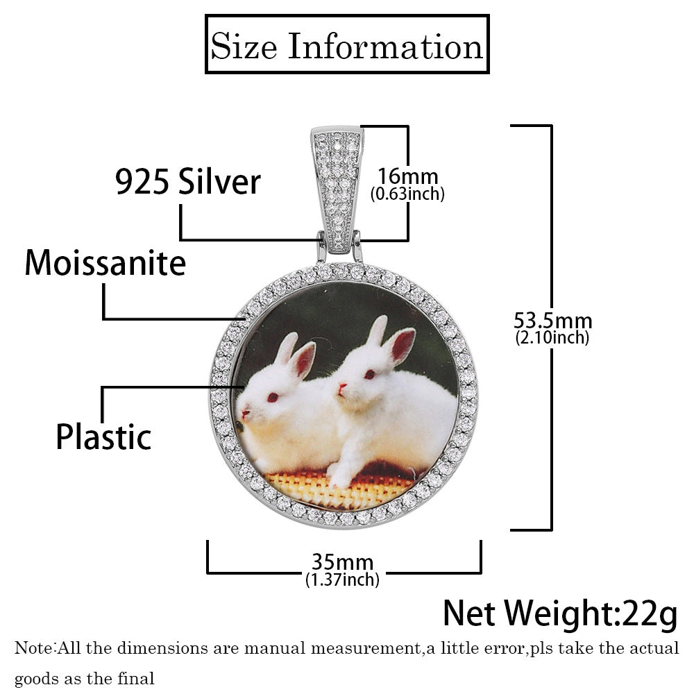 Moissanite S925 Sterling Silver Round Photo Frame Pendant