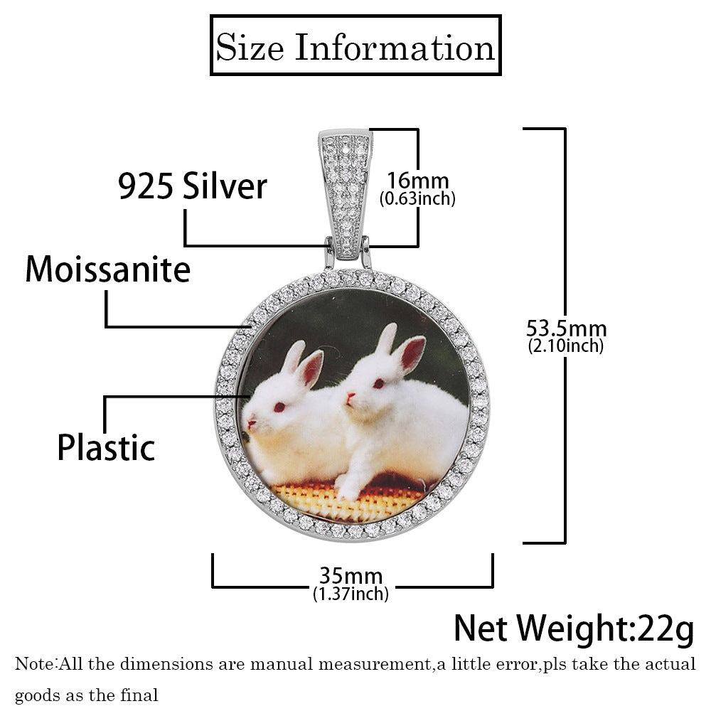 Moissanite S925 Sterling Silver Round Photo Frame Pendant Thegoldlinks