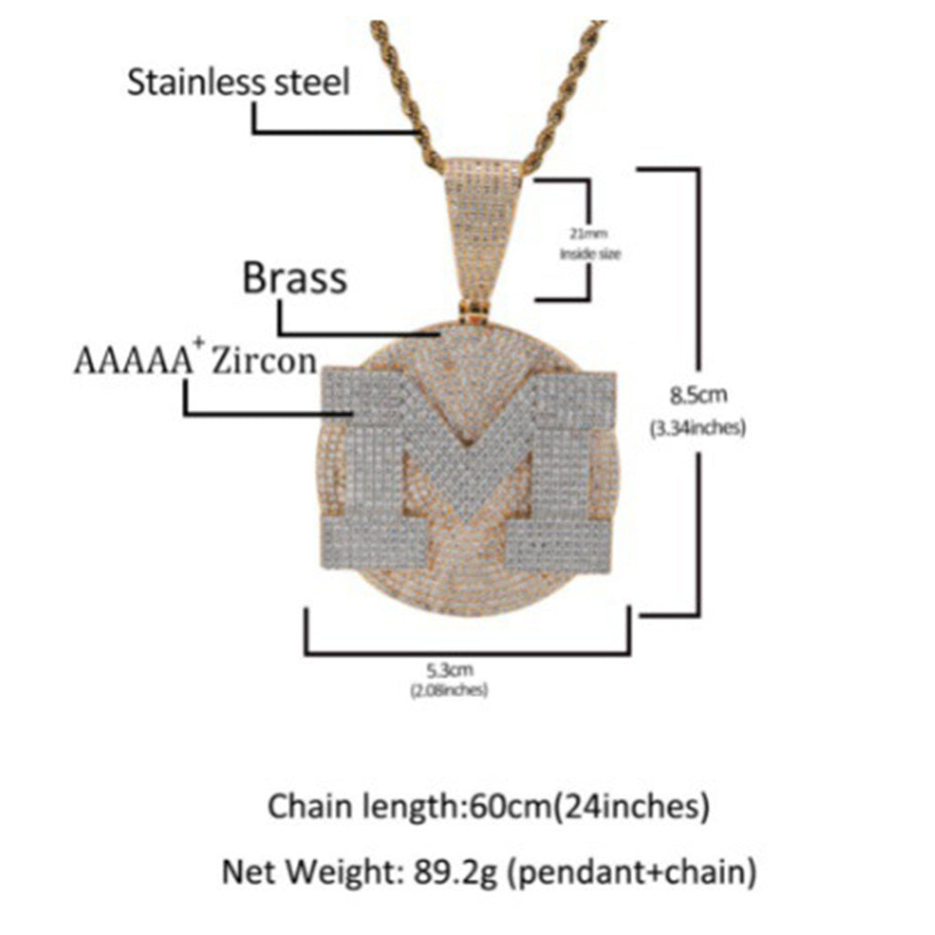 Custom Round Base Plate Large Letter Zircon Pendant