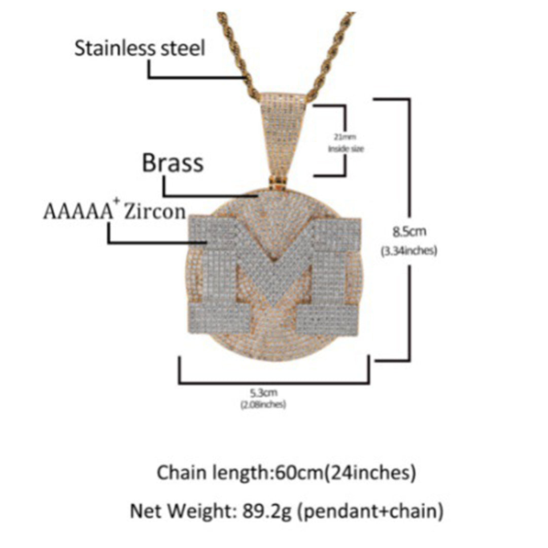 Custom Round Base Plate Large Letter Zircon Pendant