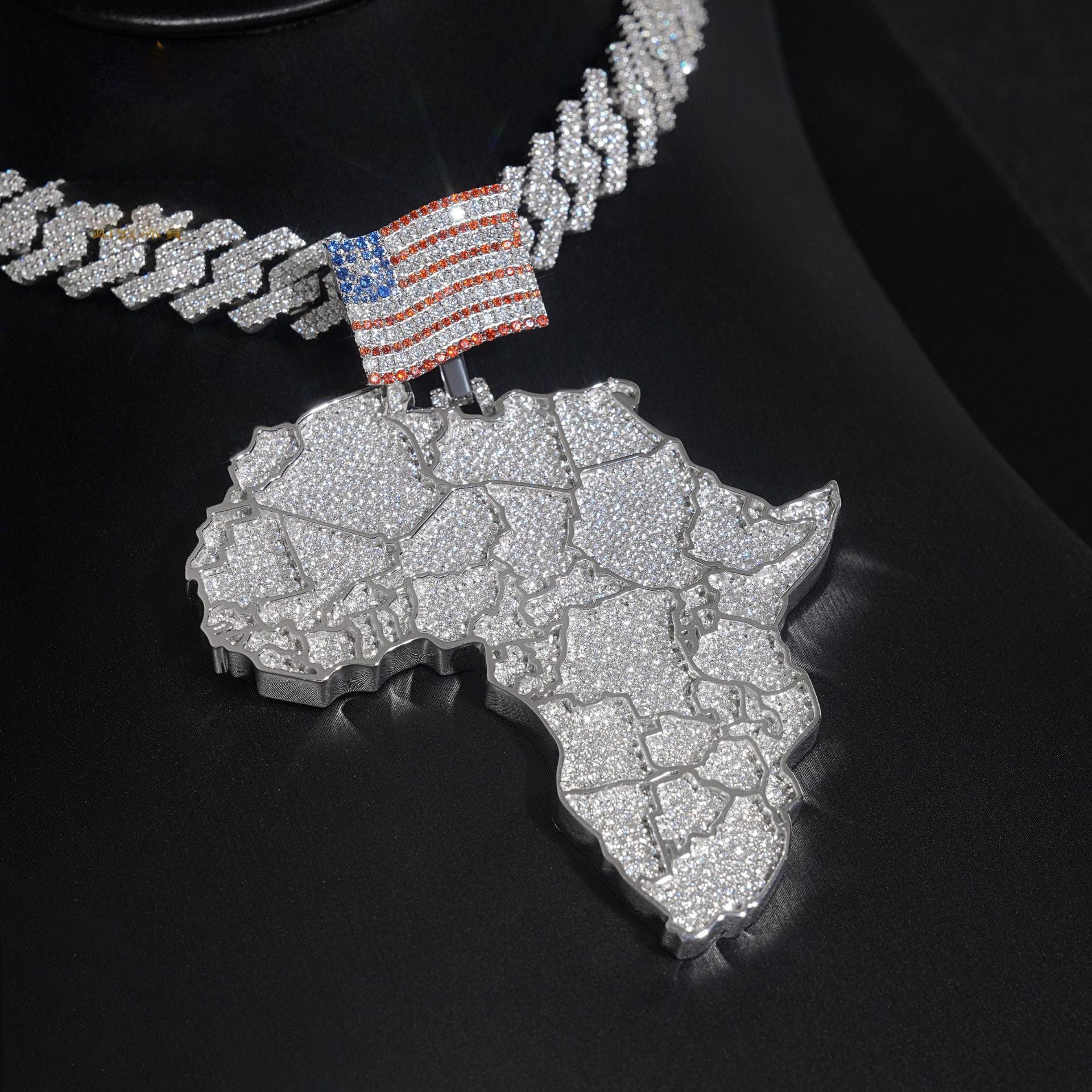 African Continent Pendant Icy Crystal Hip Hop Style 925 Sterling Silver Moissanite Gemstone gubanlink