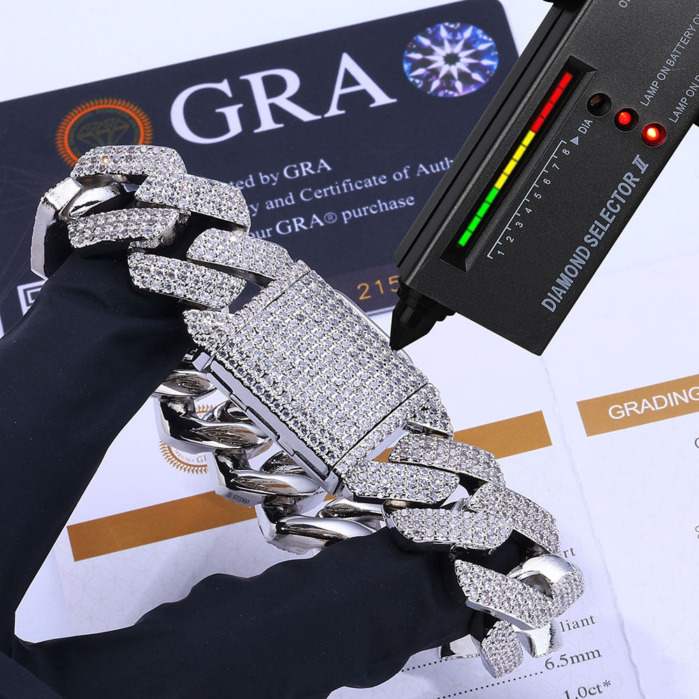 20mm S925 silver moissanite three-row diamond diamond Cuban bracelet Gubanlink