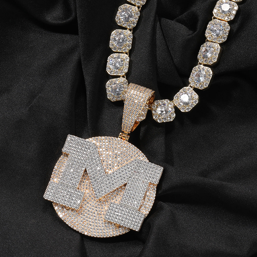 Custom Round Base Plate Large Letter Zircon Pendant