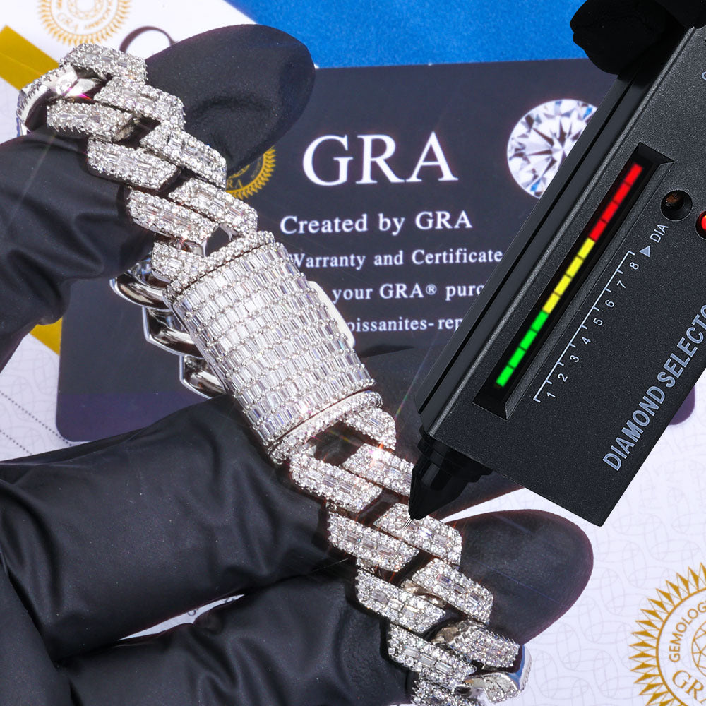 14mm S925 silver moissanite mixed inlaid T square diamond Cuban chain bracelet