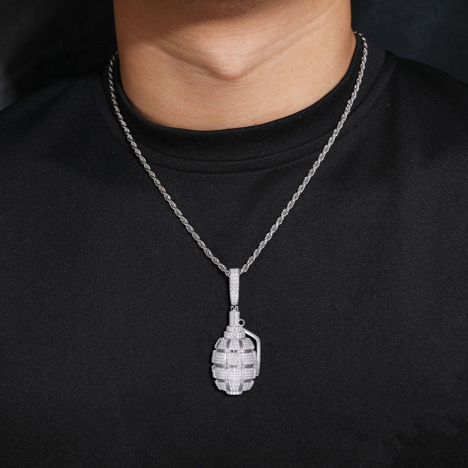 Moissanite Hand Grenade Pendant