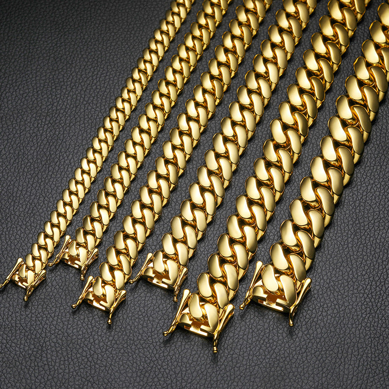 8/10/12/14/16/18MM 18K Gold Plated  Butterfly Buckle Miami Cuban Link Bracelet Gubanlink