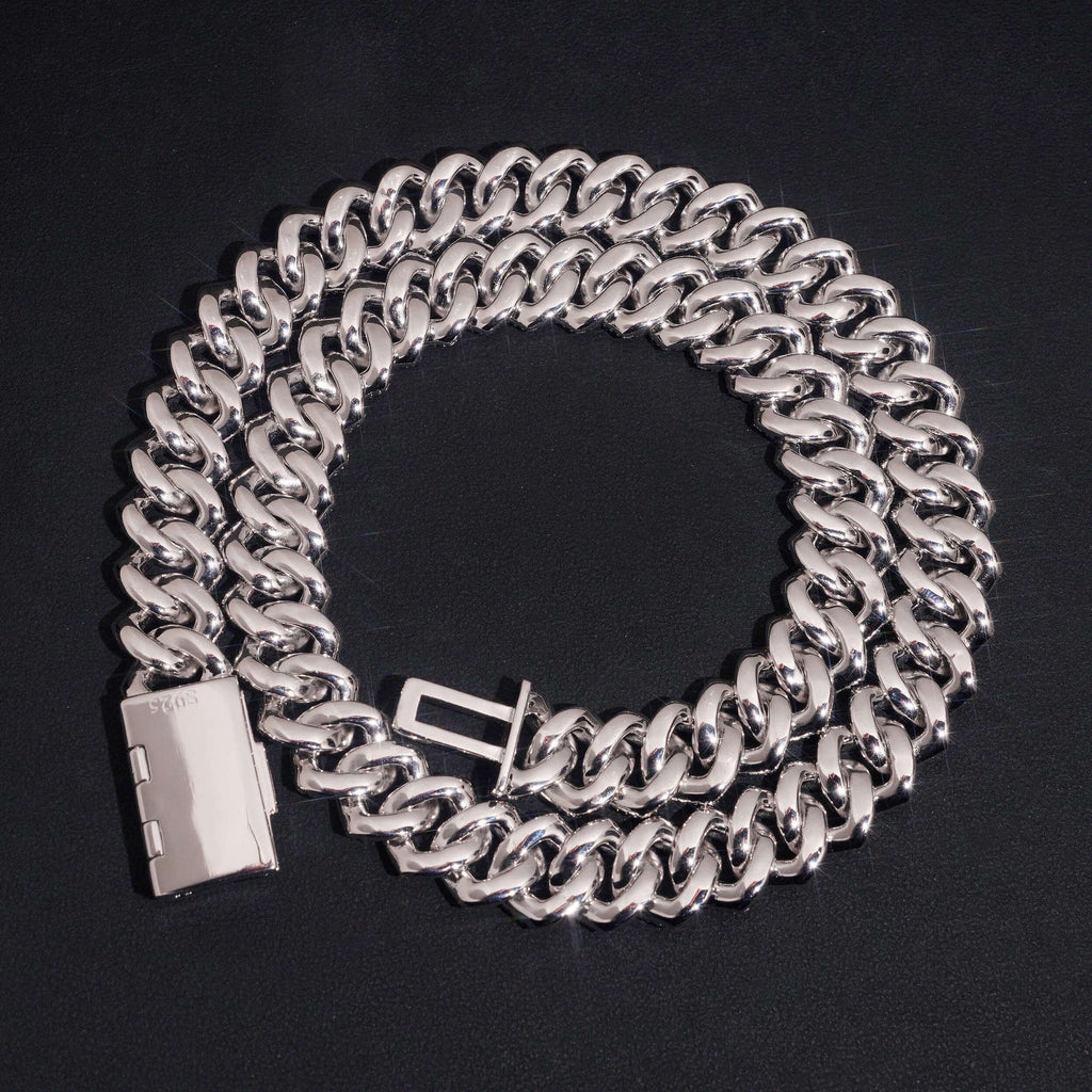 15mm Moissanite S925 Silver Necklace with Diamond Diamond Cuban Chain
