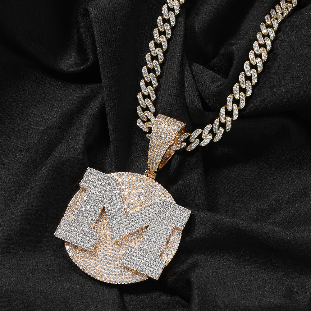 Custom Round Base Plate Large Letter Zircon Pendant