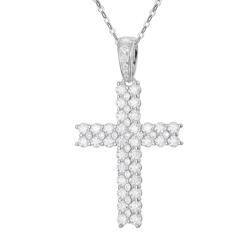 Hip Hop Moissanite Cross Pendant Gold Plated Necklace