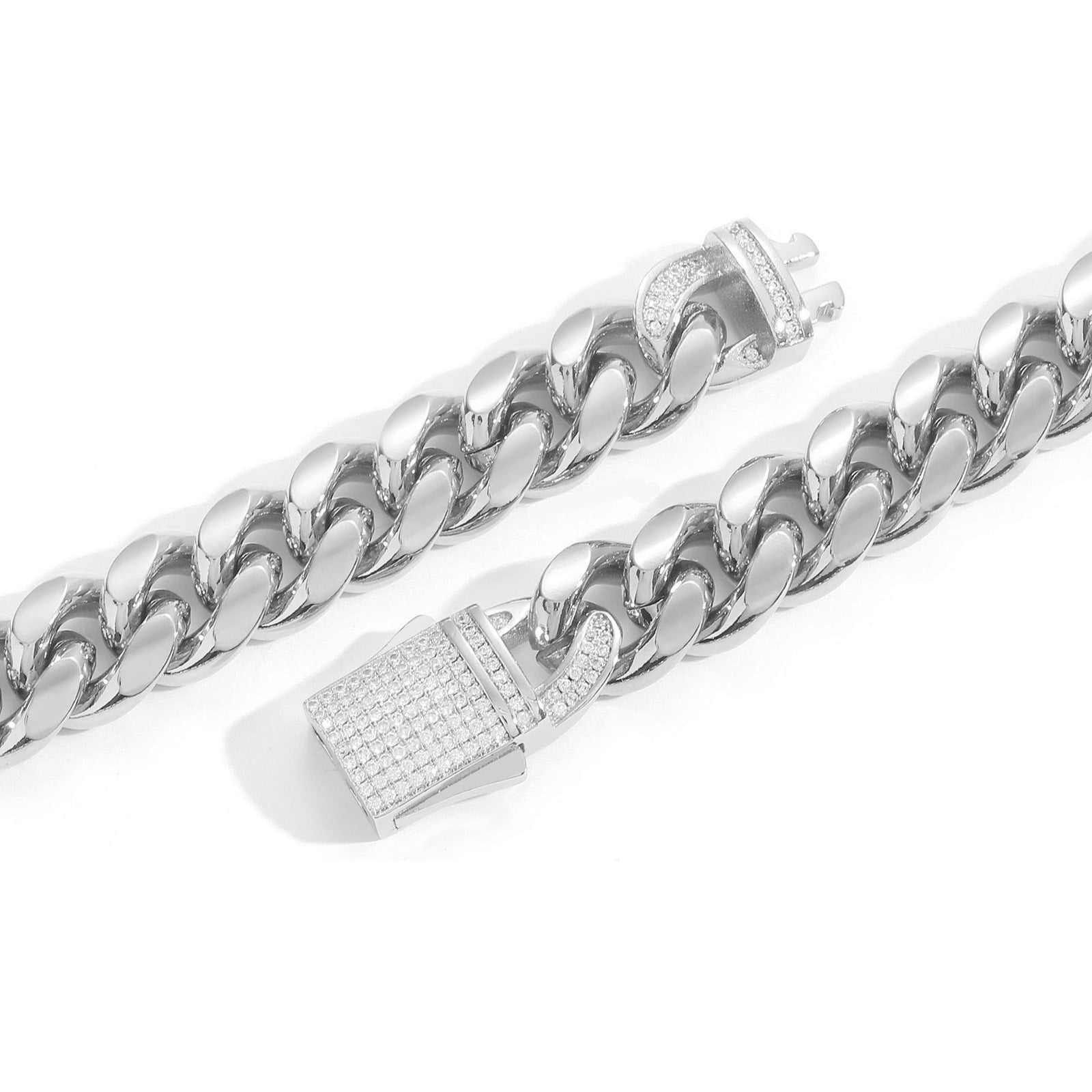 12MM White Gold Plated Iced Out Clasp Miami Cuban Link Bracelet Icedking