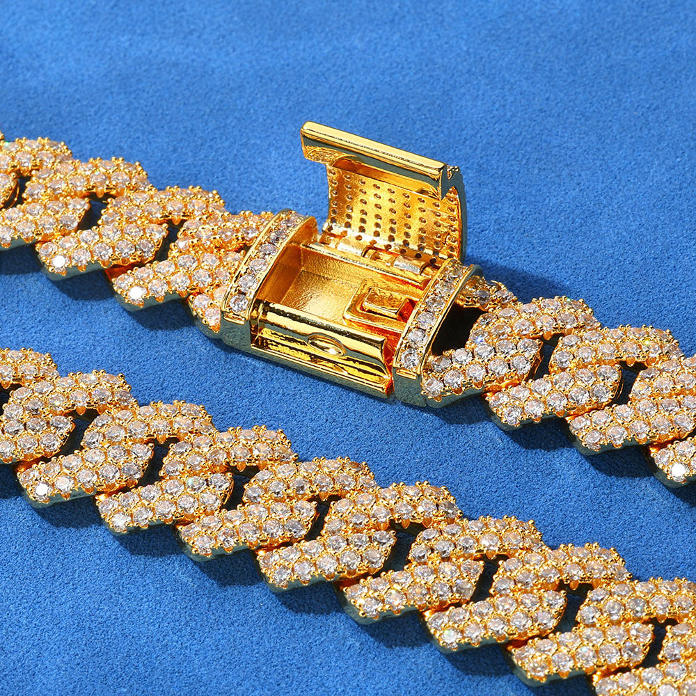 14mm 925 silver moissanite diamond cuban chain