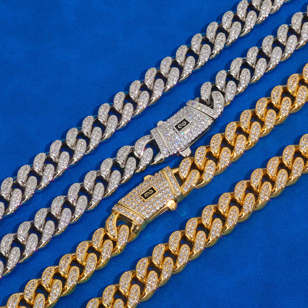 12mm S925 silver double row moissanite Moroccan Cuban Link Chain