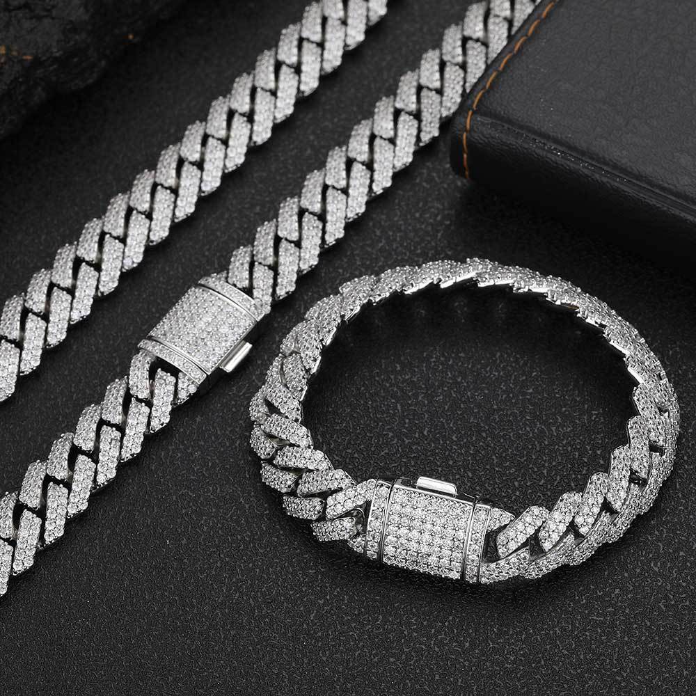12mm Moissanite S925 Silver Necklace Diamond Cuban Chain Men's Necklace Gubanlink
