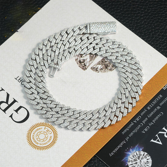 8mm S925 silver diamond row moissanite Cuban Link Chain